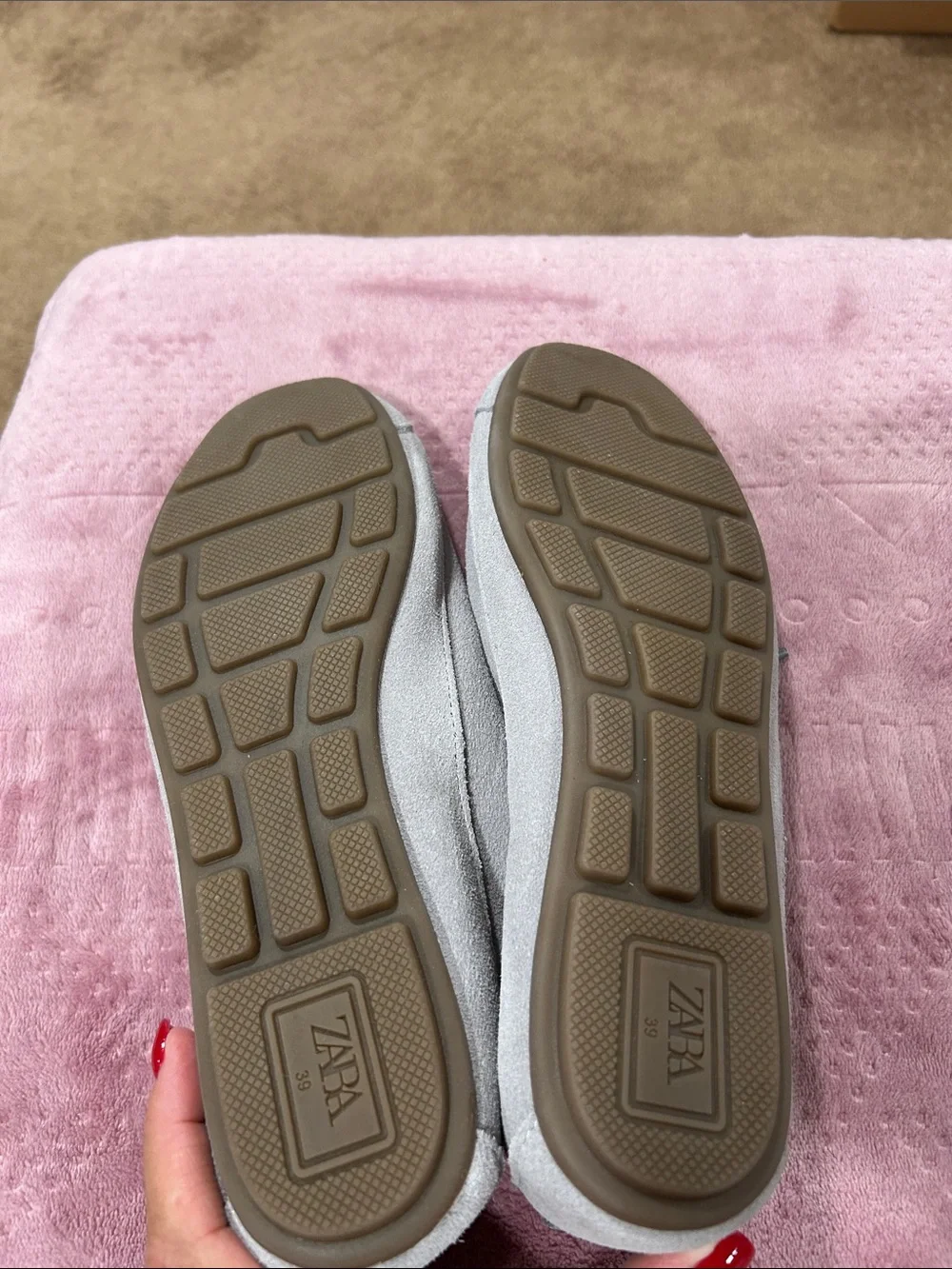 Zara Light Gray Suede Lace-Up Flats with Rounded Toe